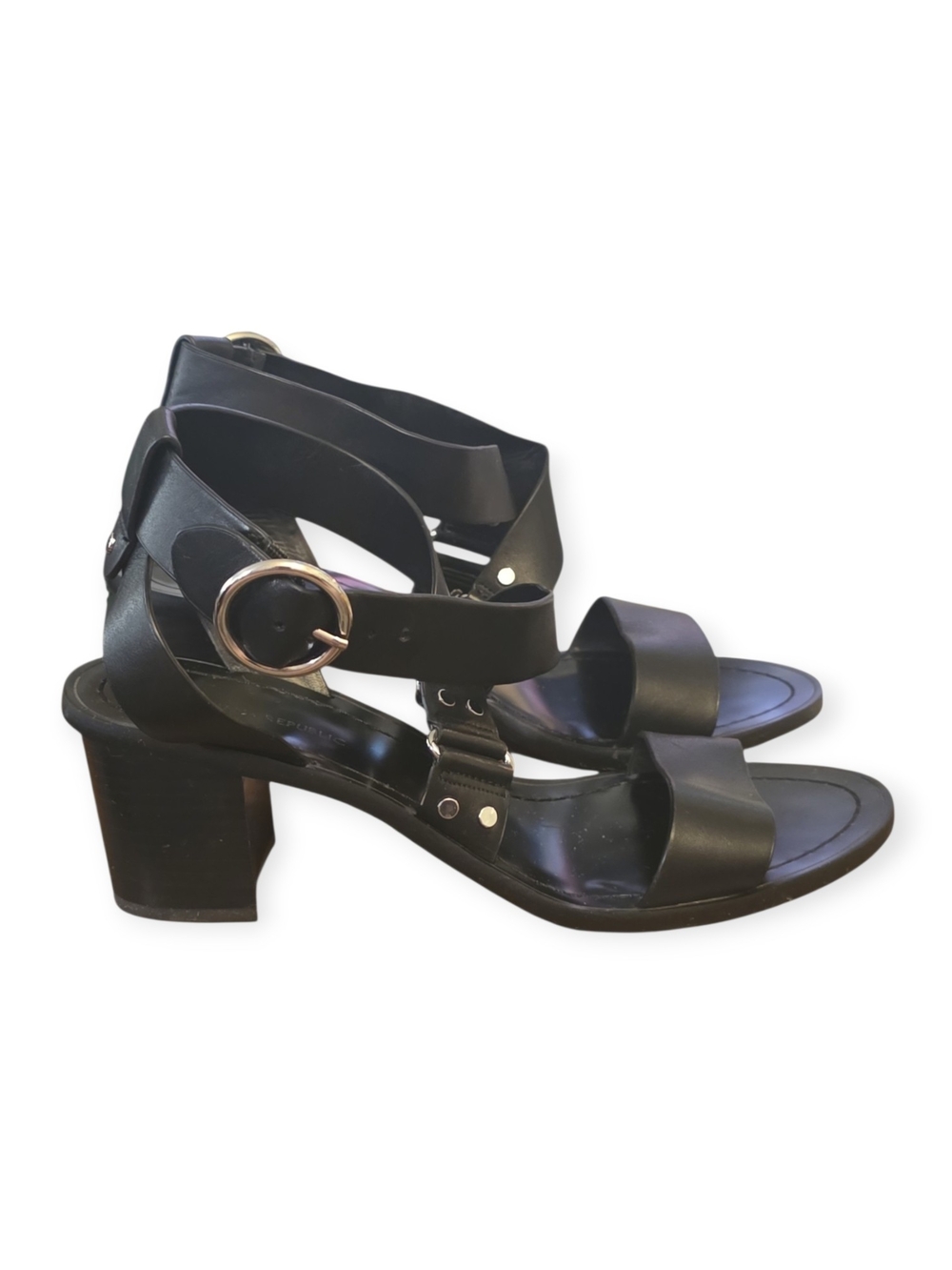 Women's Banana Republic leather criss cross black block heel sandals, size 8.5